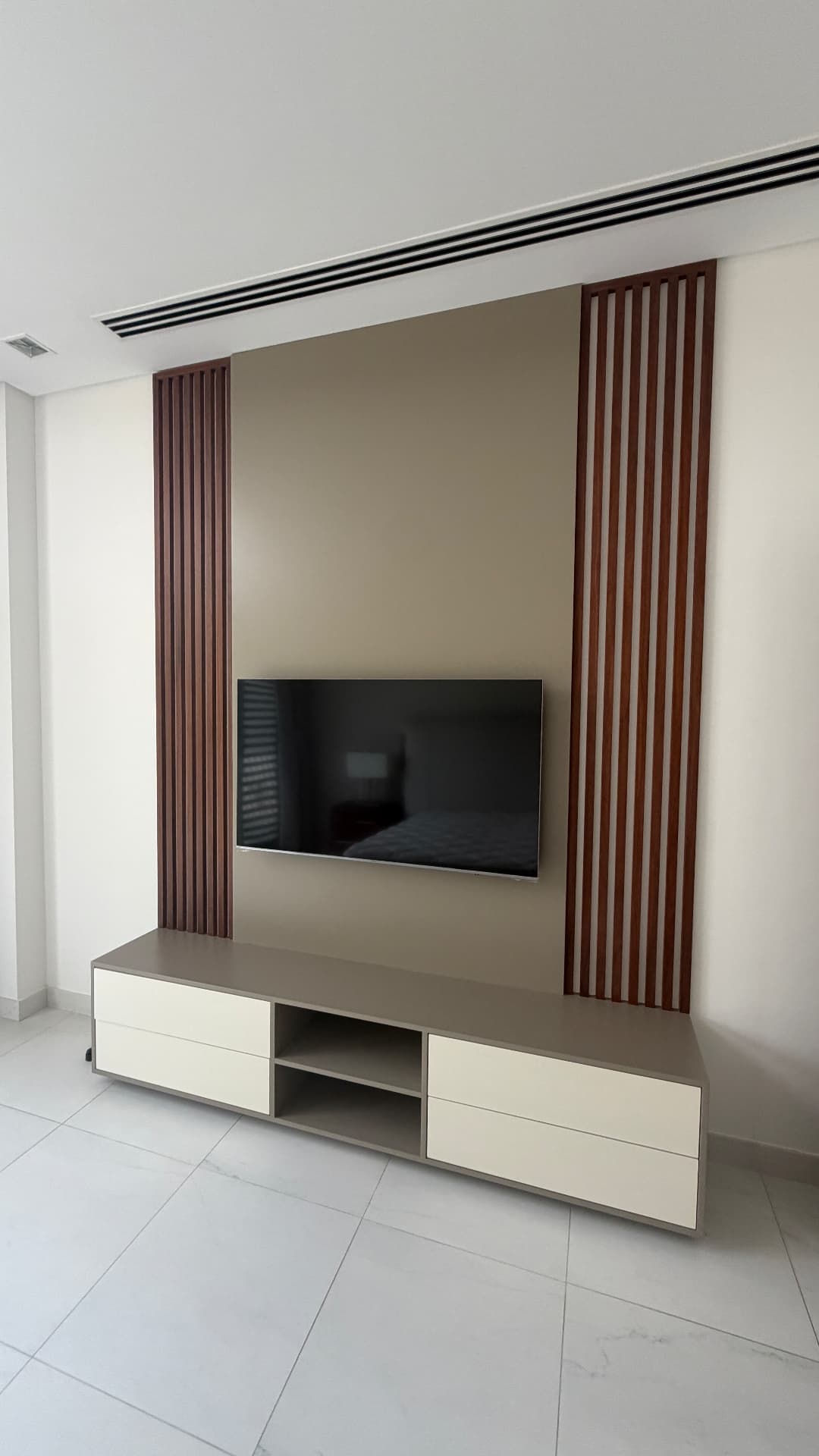Slatted TV wall