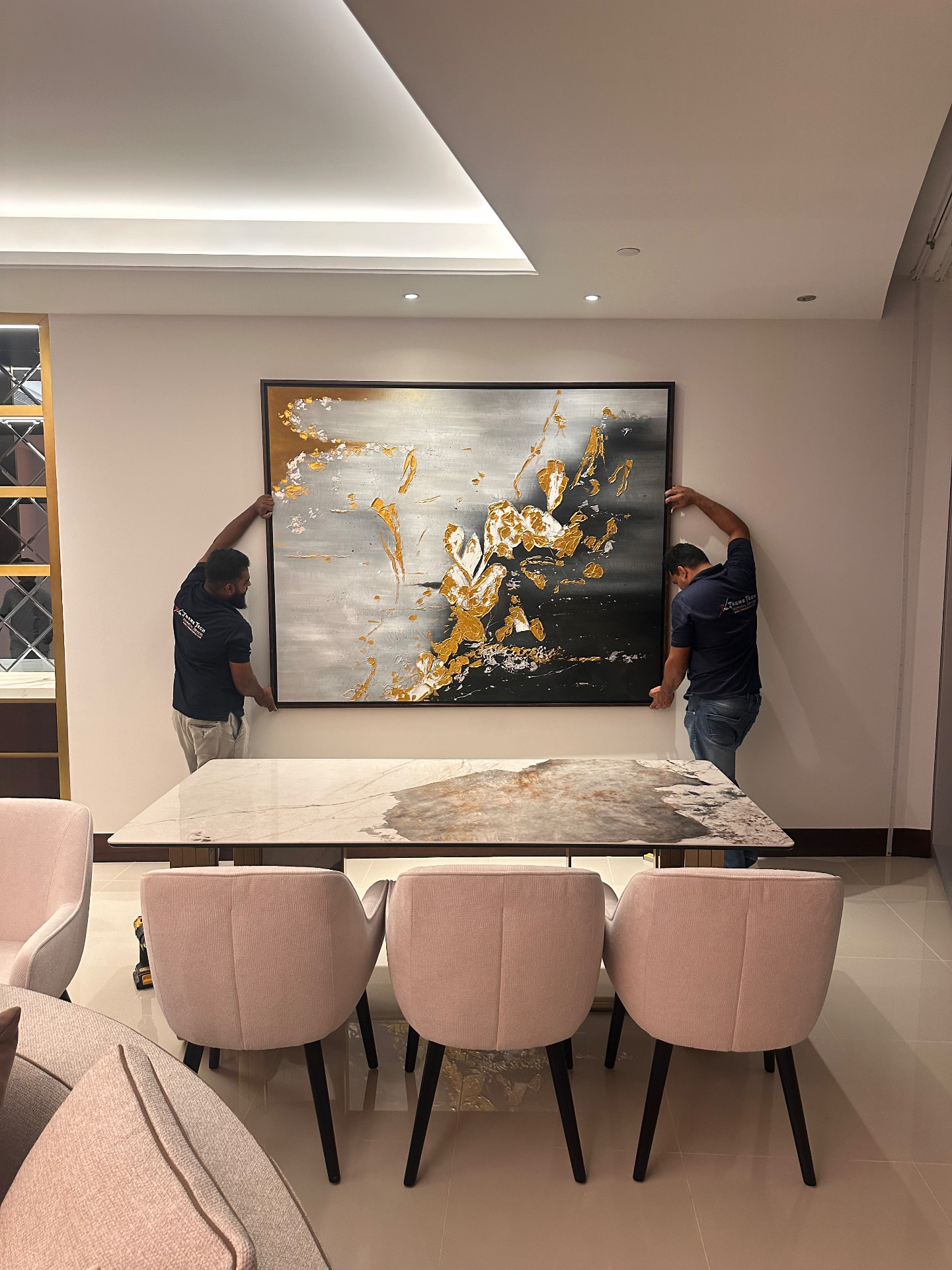 Dining room artwork install