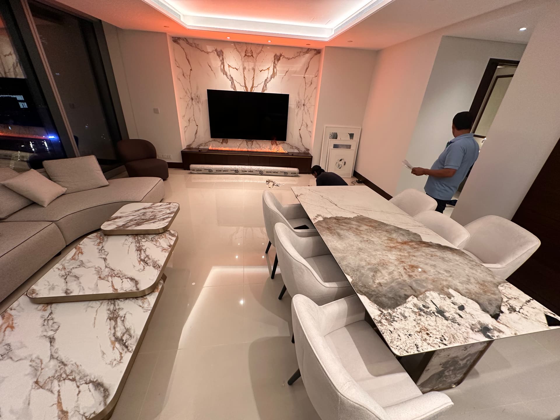 Marble TV wall & fireplace