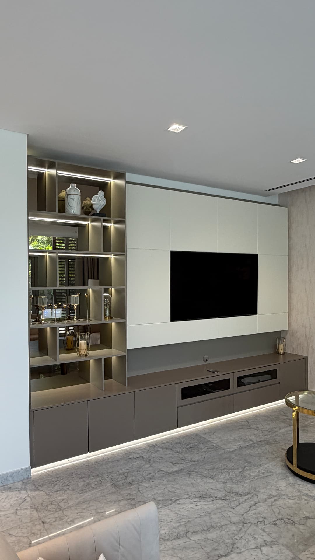 Lit shelving media wall
