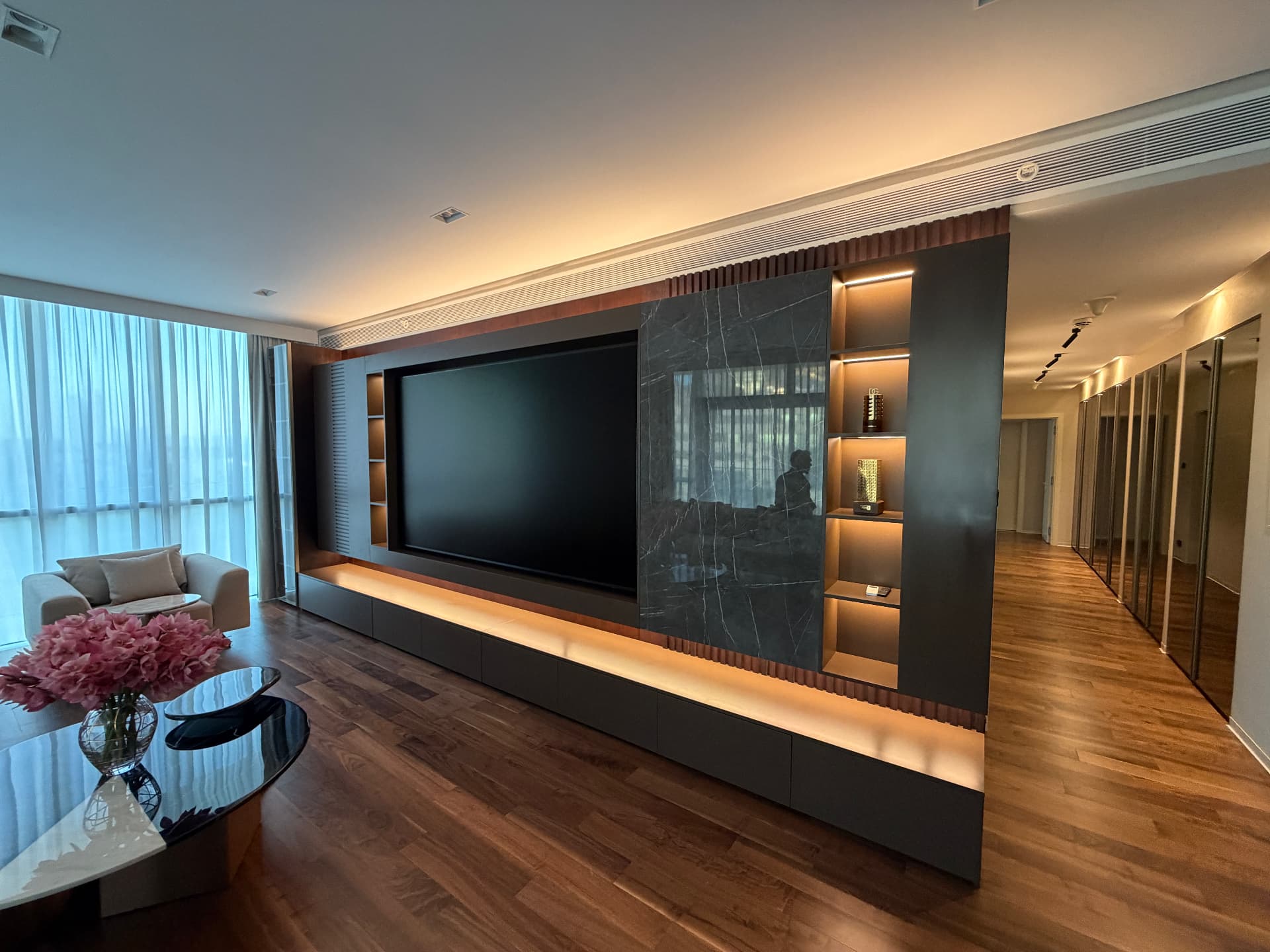 Marble & walnut media wall