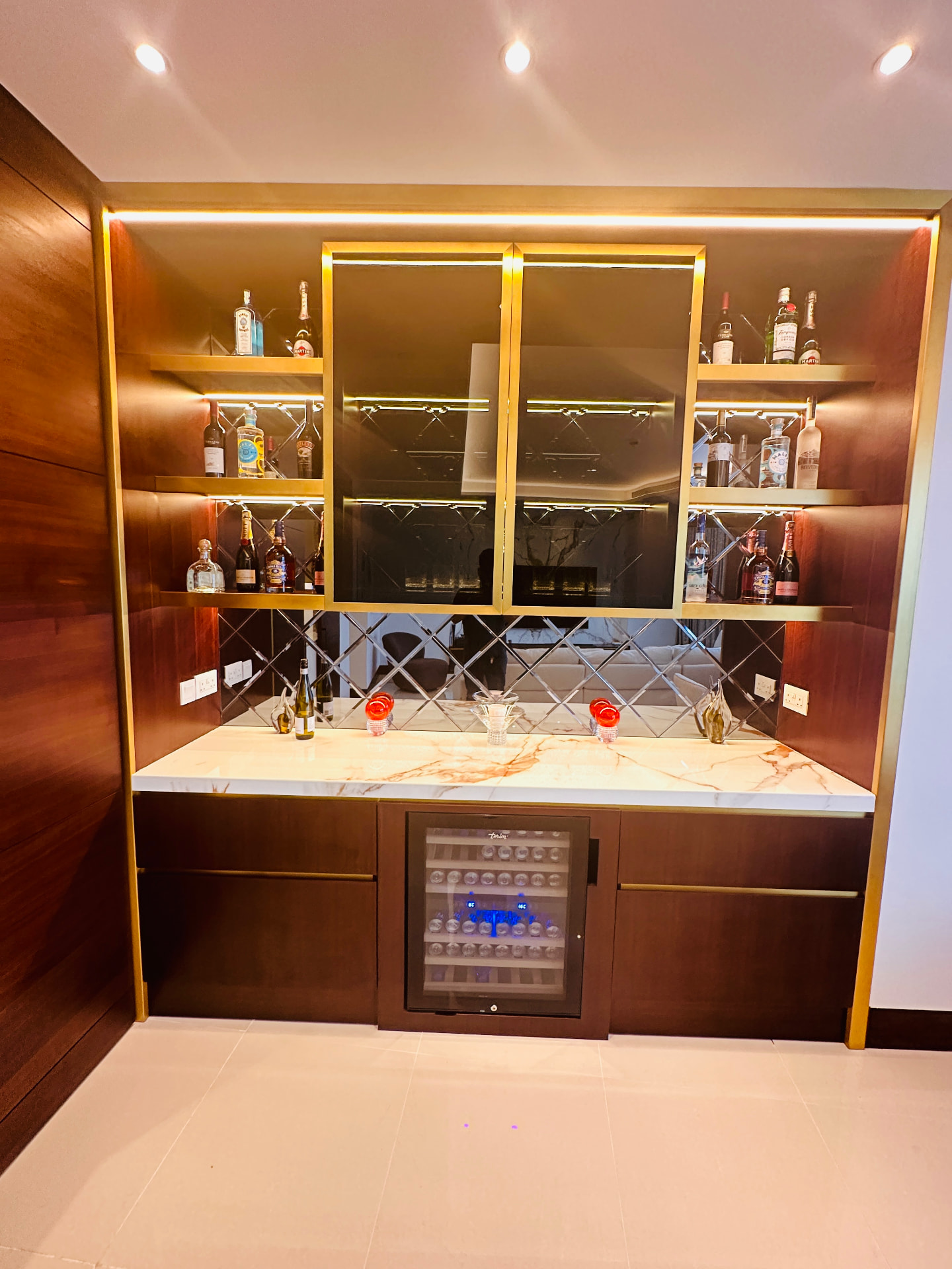 Home bar, stocked & lit