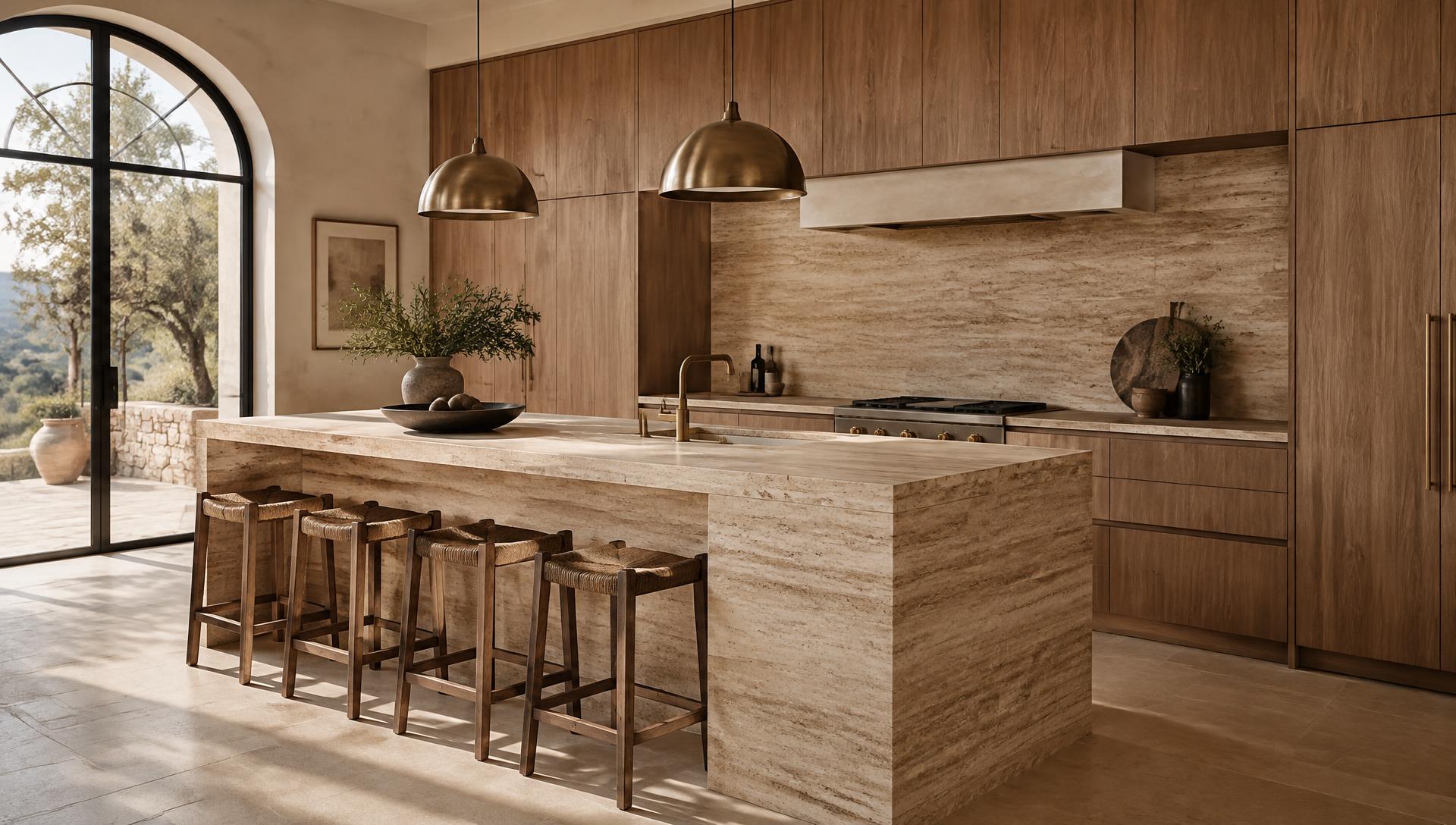 Bespoke oak kitchen with travertine island